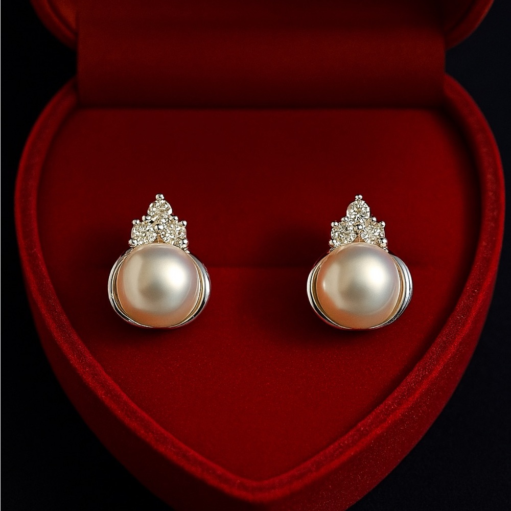 South Sea Pearl & Sapphire Accent Sterling Silver Stud Earrings
